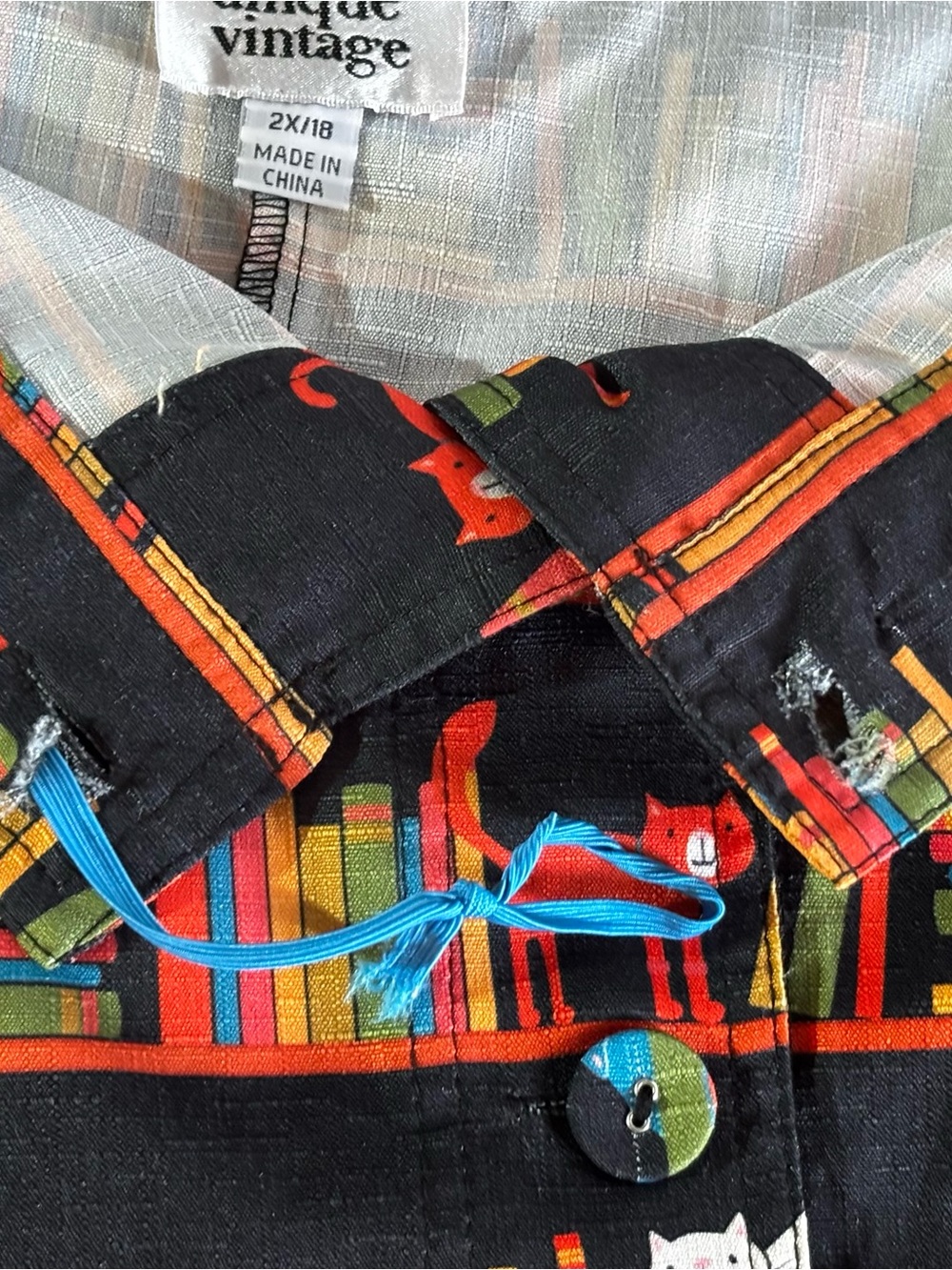 Unique Vintage Black Wrap Skirt Book Library & Cat Print Orange Yellow Blue - Picture 7 of 10